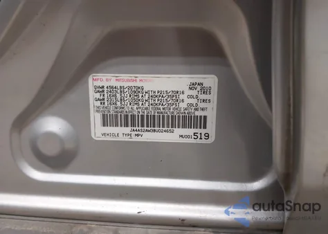 2011 Mitsubishi Outlander Es из США, поврежденный, VIN JA4AS2AW3BU024652